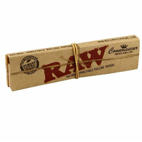 RAW Classic Connoisseur King Size Slim Rolling Papers & Tips – Box of 24 RAW